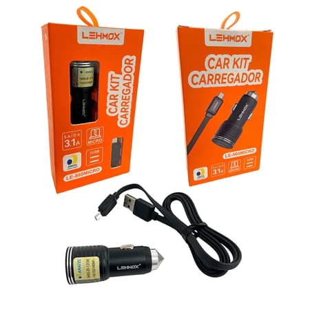 Carregador Veicular 3.1A 2 Portas USB e Cabo Type-C LEHMOX - LE-505TYPE-C