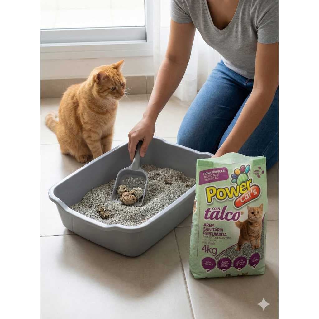 areia sanitária gatos, areia perfumada, areia absorvente 4kg, areia Power Cat, controle odores gato