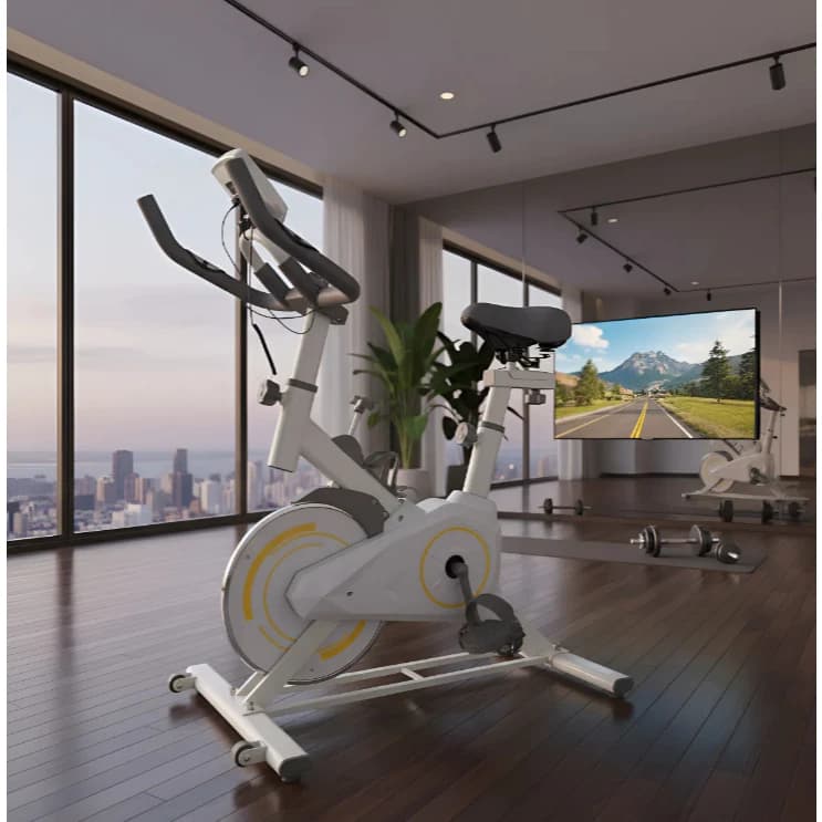 Bicicleta Ergométrica Branca Spinning Profissional Alta Resistência Silenciosa Ajustes Personalizáveis 8kg de inércia