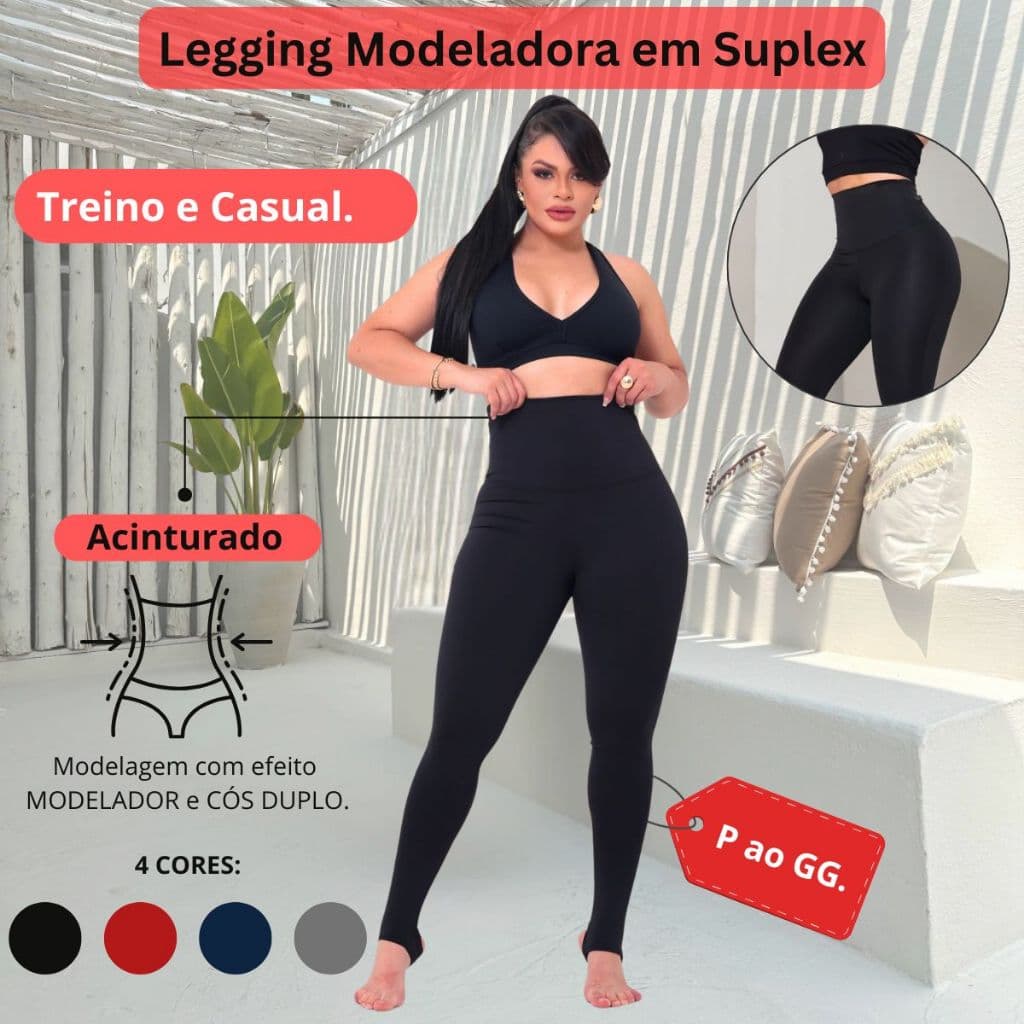 Calça Legging Feminina Modeladora Com Pezinho Em Suplex Fitness Academia Yoga