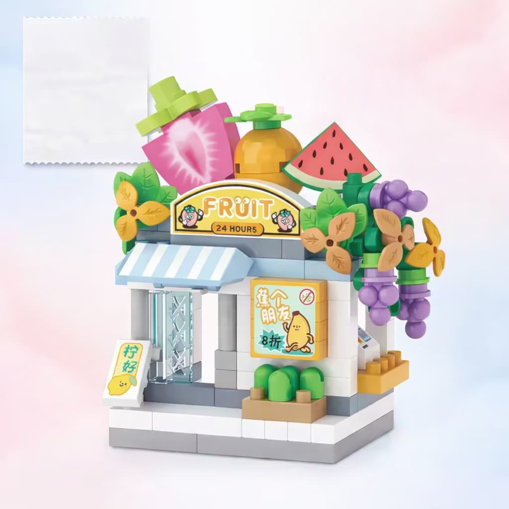 Brinquedo de Montar Bloco Estilo Lego Frutaria Cafeteria Pet Shop