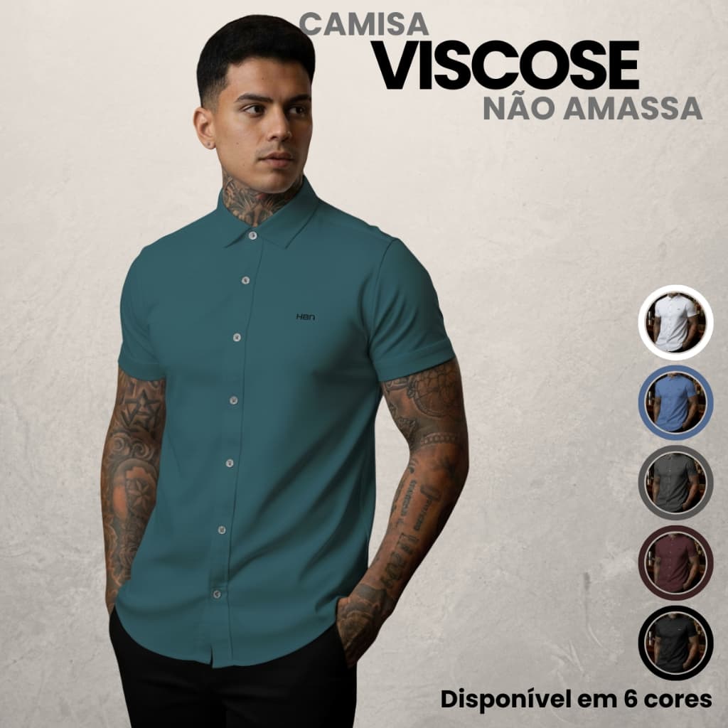 Camisa Social Masculina Tencel Manga Curta Não Amassa Slim Fit Reveillon Várias Cores