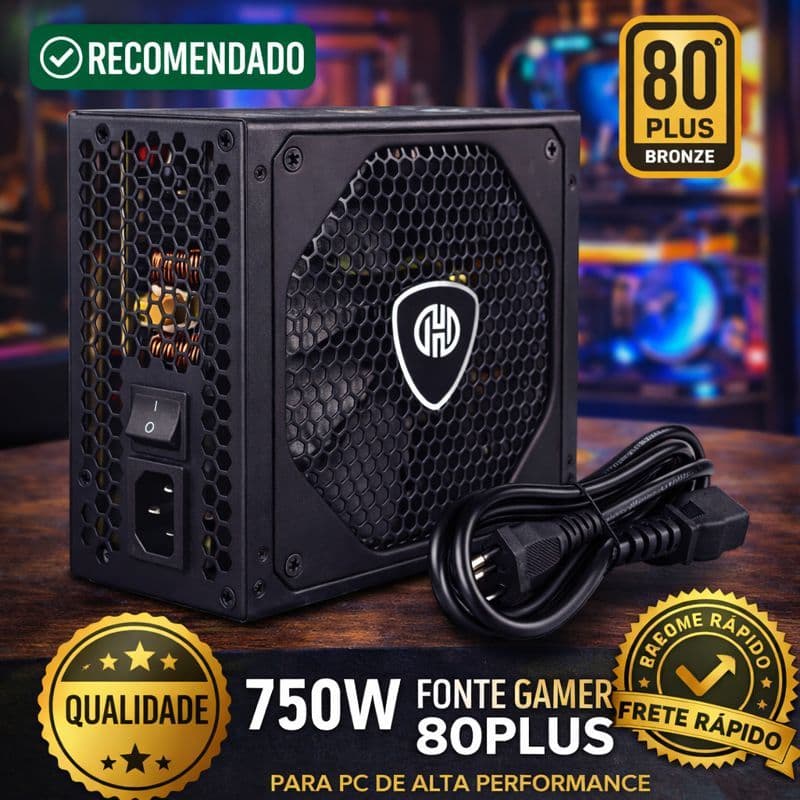 Fonte ATX 750W Real 80 Plus Bronze | Alta Potência, Silenciosa, Ideal para PC Gamer bivolt auto
