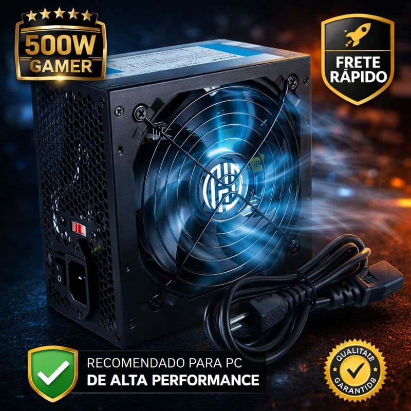 Fonte ATX 500W REAL Gamer Silenciosa Potente Estável Ideal para PC com com Alta Performance