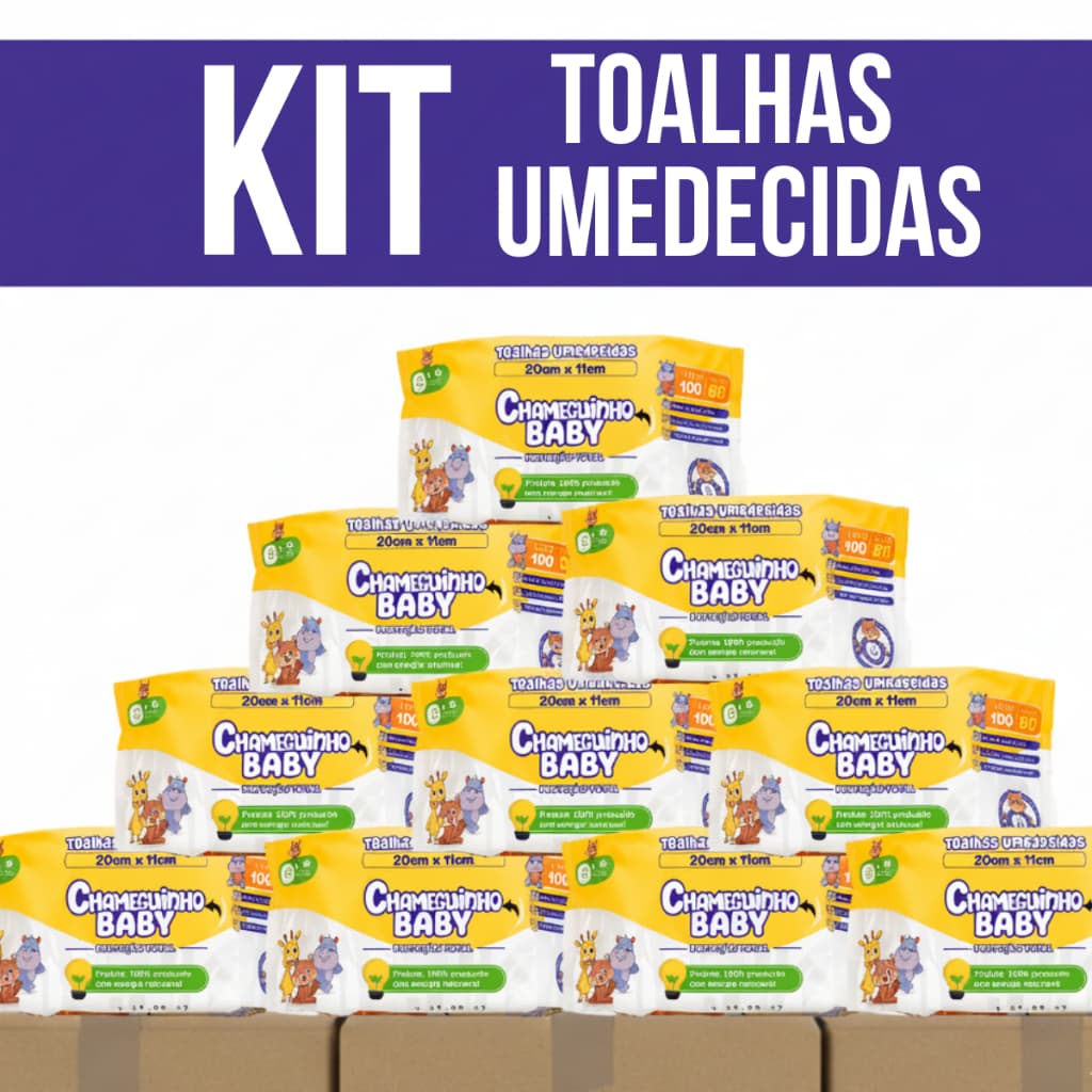 Kit Pacotes Lenço Umedecido Com 100 Toalhas Higiene Bebe Menino Menina
