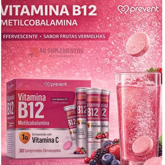 B12 Metilcobalamina + Vitamina C | Frutas Vermelhas - 30 comprimidos Efervescente