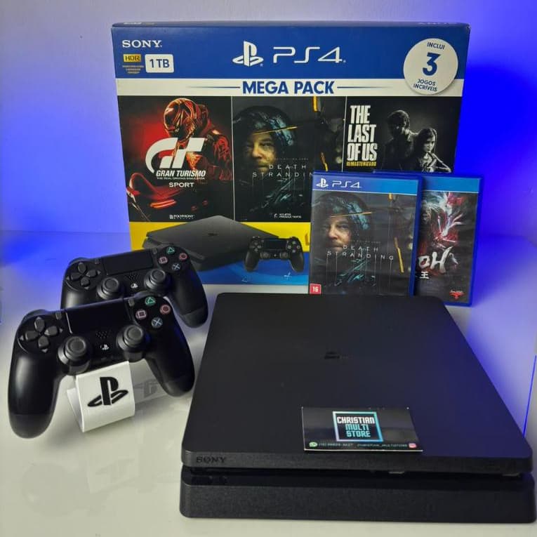 Videogame PS4 Play 4 Slim 1TB 1000gb - 1 ou 2 controles + completo com 2 jogos de brinde - Semi novo