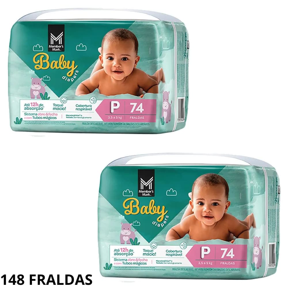 2 Pacotes Fralda Descartável Infantil Baby Members Mark P 74 Unidades – Conforto E Proteção Diária