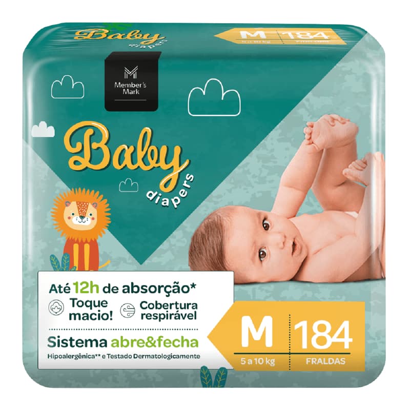 Fralda Descartável Infantil Baby Members Mark M 184 Unidades – Conforto E Proteção Diária
