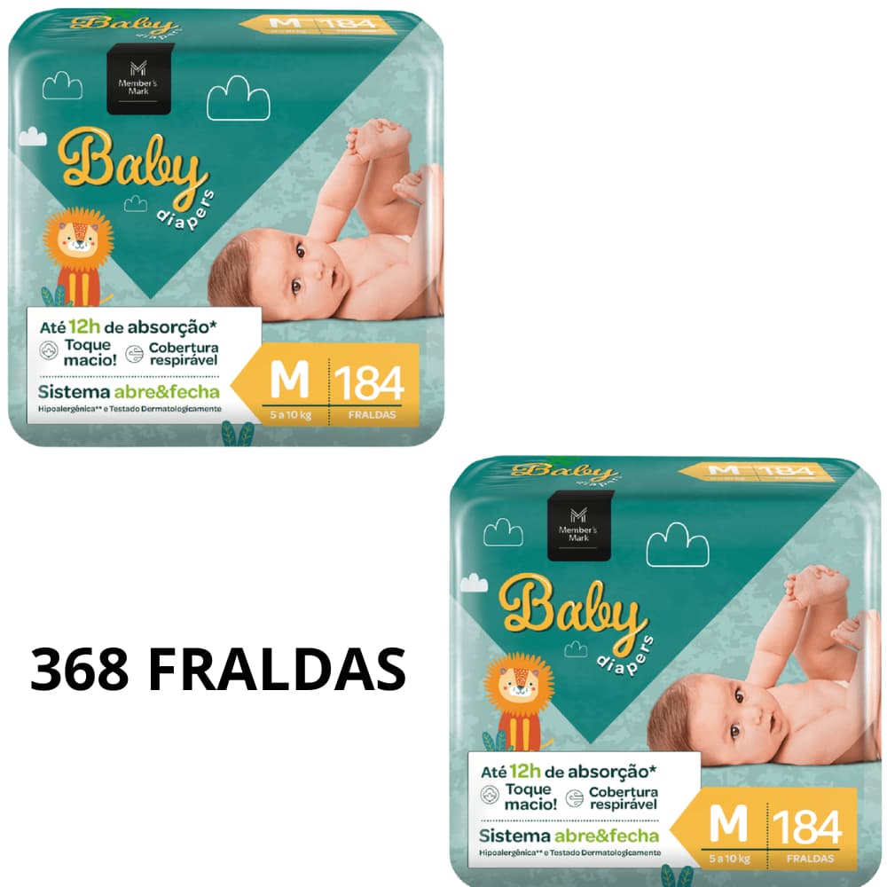 Kit 2 Pacotes Fralda Descartável Infantil Baby Members Mark M 184 Unidades – Conforto E Proteção Diária