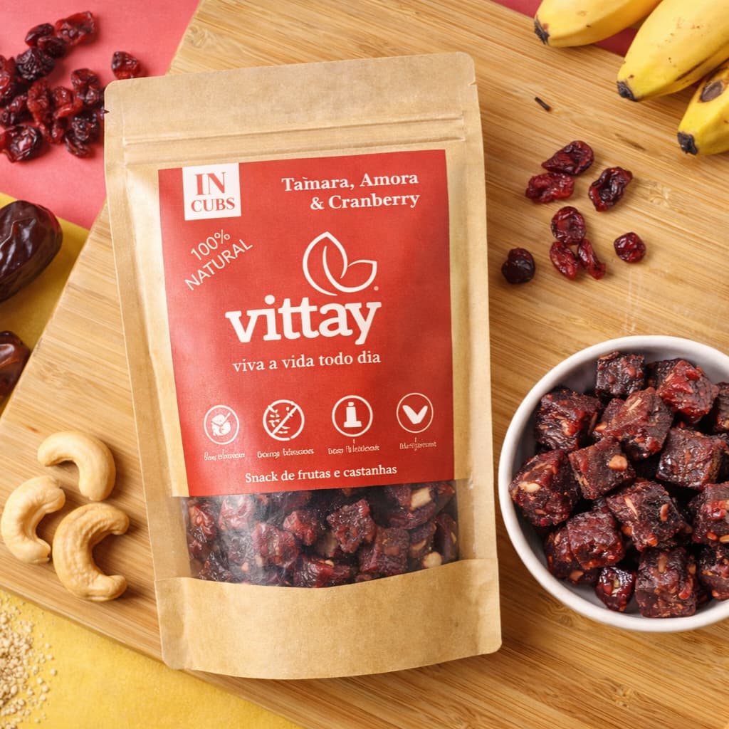 Doce Fit Saudável Sem Açúcar/Lactose IN CUBS Vittay Cubos de Frutas Tâmara Amora e Cranberry Vegano