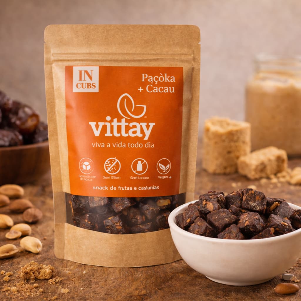 Doce Fit Saudável Sem Açúcar e Lactose IN CUBS Vittay Cubos de Frutas Tâmara Paçoca e Cacau - Vegano