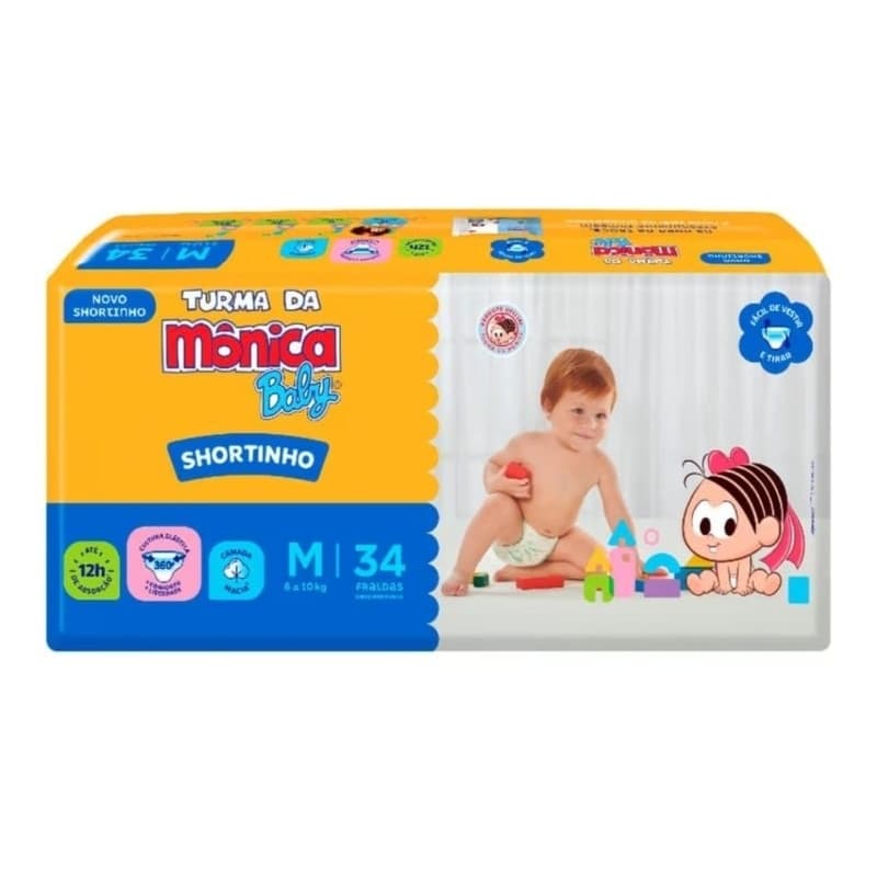 Fralda Turma da Mônica Baby Shortinho Jumbo M 34 Unidades