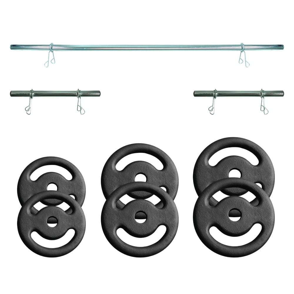 Kit Musculação Anilhas Pintadas 12kg | 2 Barras 40cm + Presilhas | Halteres Academia Casa