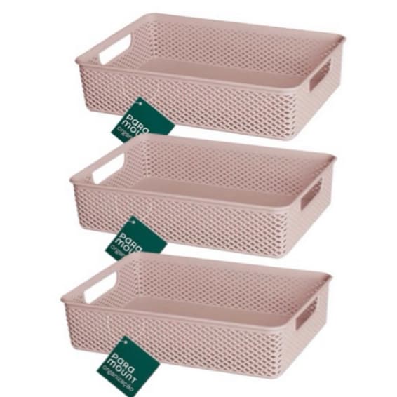 Cesto organizador light rose quarto infantil, banheiro - 3 PÇS