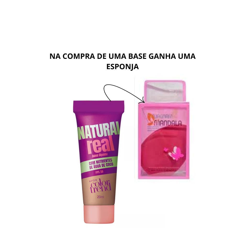 Base Liquida Natural Real 20ml color trend avon + ESPONJA DE MAQUIAGEM MANDALA