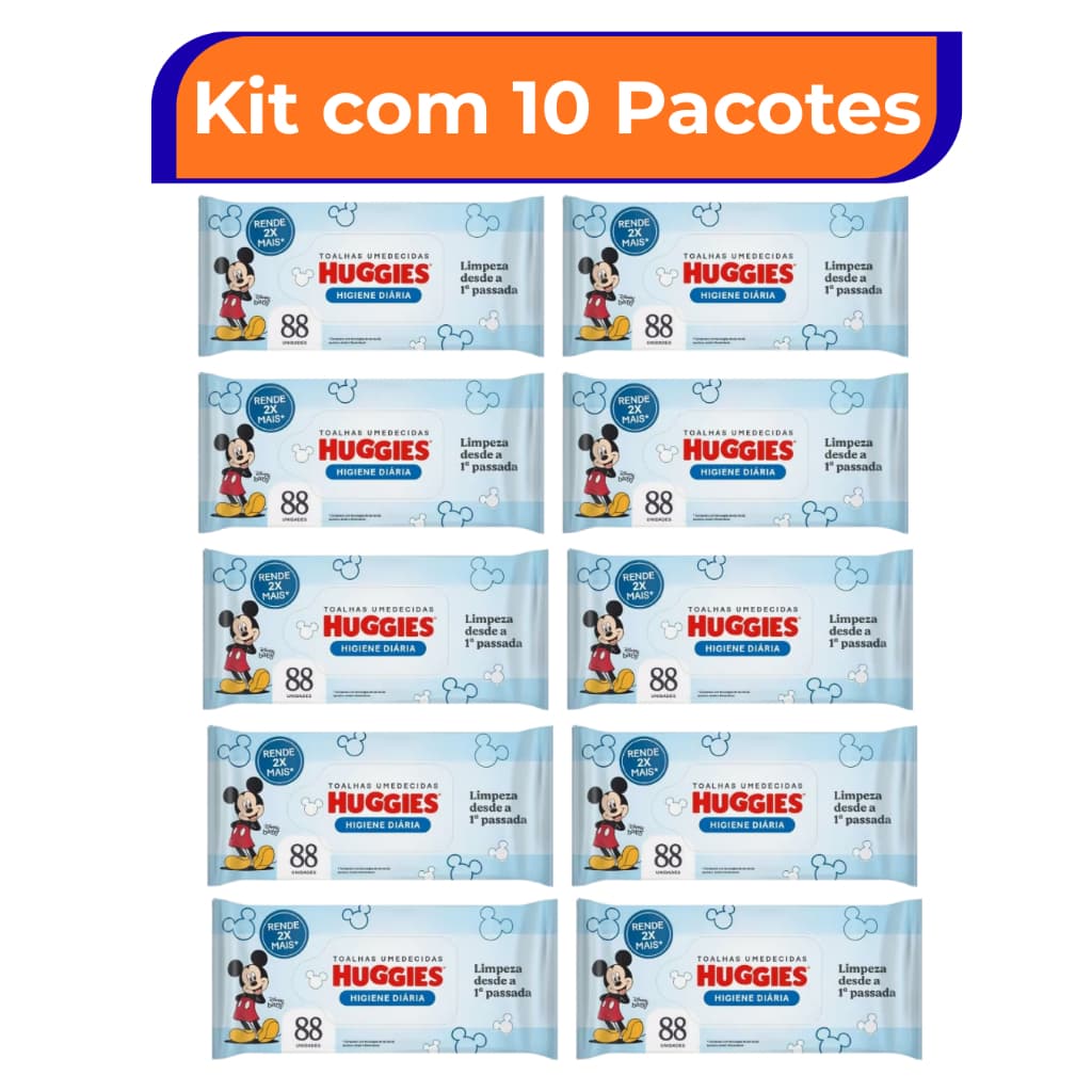 Lenço Umedecido Huggies Disney Baby Tripla Proteção 880 Unidades Kit 10 Pacotes