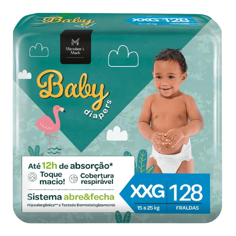 Fralda Descartável Infantil Baby Members Mark XXG 128 Unidades – Conforto E Proteção Diária