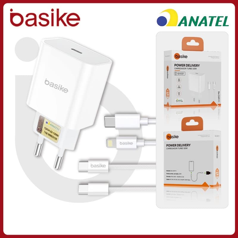 Basike Carregador Tipo-C/Lightning de Carregamento Turbo 30W Fonte carga rápida Torre Carregar Celular Portátil，CAR111