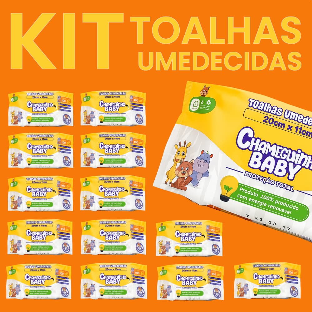 Kits Pacotes Toalhas Umedecidas Chameguinho Baby Com 100 Lenços Higiênicos Sem Alcool