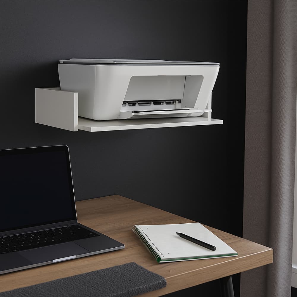 Suporte Parede Impressora Universal Branco MDF Aéreo Suspenso Home Office Escritório Roteador MDF