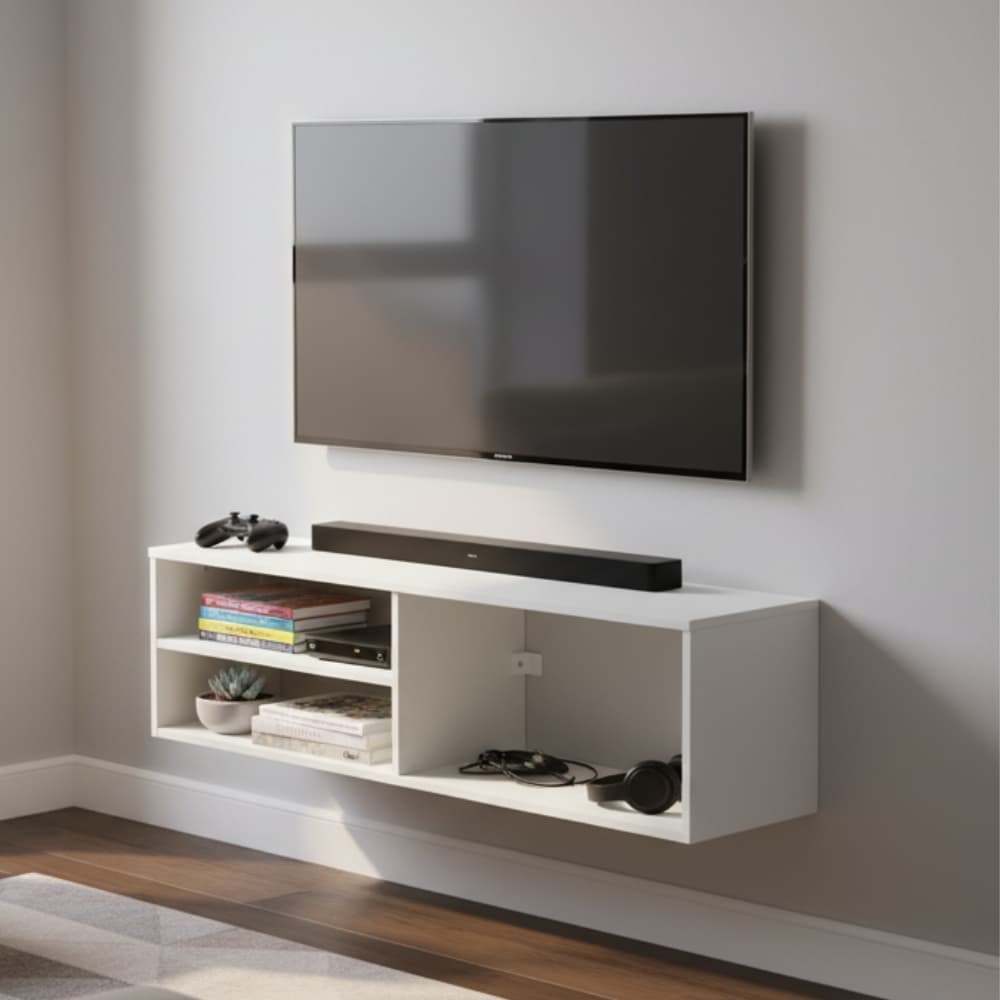 Rack Suspenso Parede 90cm Branco MDF Nicho Videogame Console DVD CD Som TV Flutuante Sala Quarto