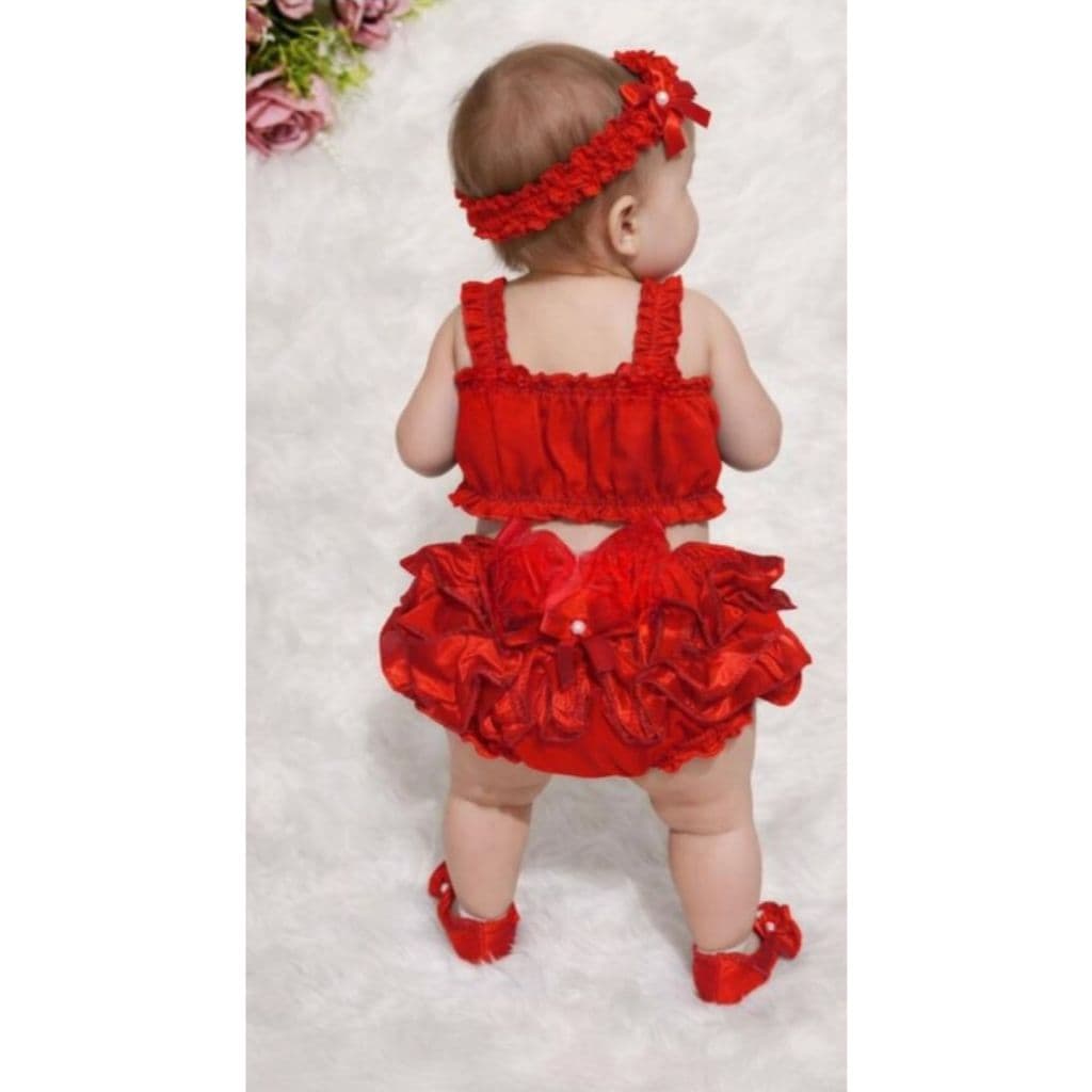 Kit Conjunto Bebê Menina Recém Nascida a 6 meses | Top Cropped + Calcinha Bunda Rica com lacinho fofo Croped
