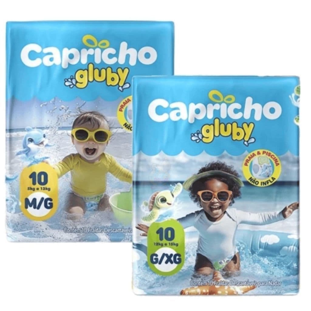 Fralda Descartável  Praia E Piscina Capricho Gluby G/xg C/10 Unidades Diversão 12 A 15 KILOS