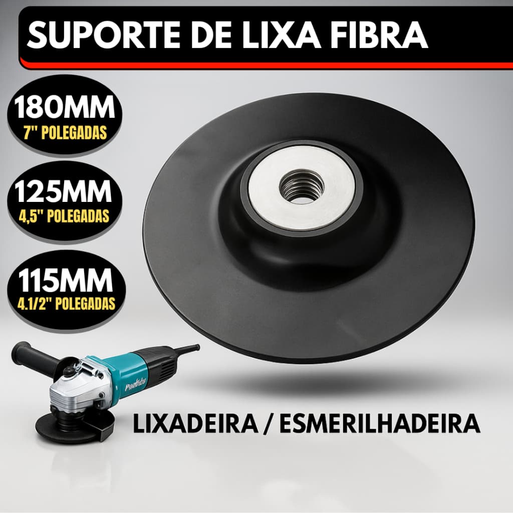 Suporte Disco de Lixa Fibra em Plastico Lixadeira Esmerilhadeira 115mm 125mm 180mm Rosca M14