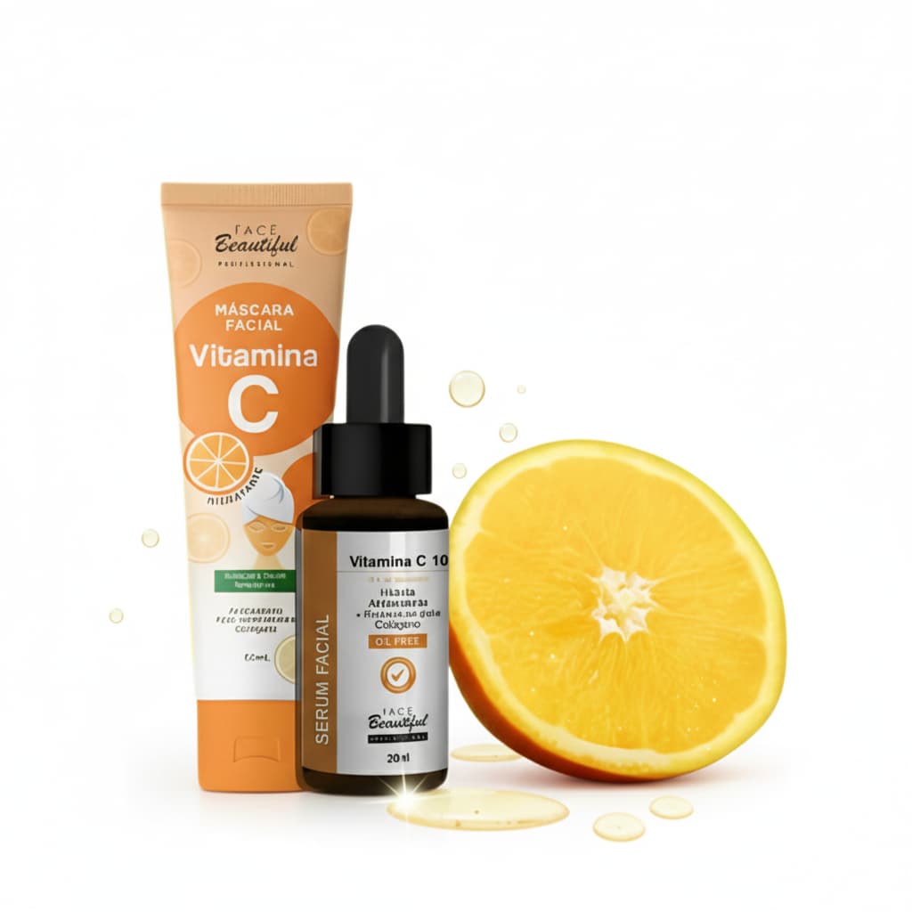 Kit Facial Vitamina C Máscara Facial e Sérum Firma e Hidrata  Face Beautiful