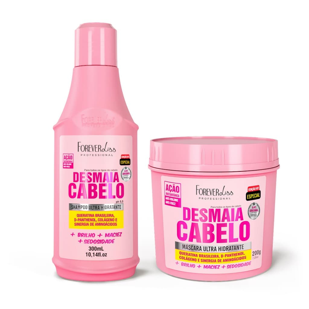 Kit Desmaia Cabelo Forever Liss Shampoo 300ml + Máscara 200g Hidratante Anti Frizz Redução de Volume