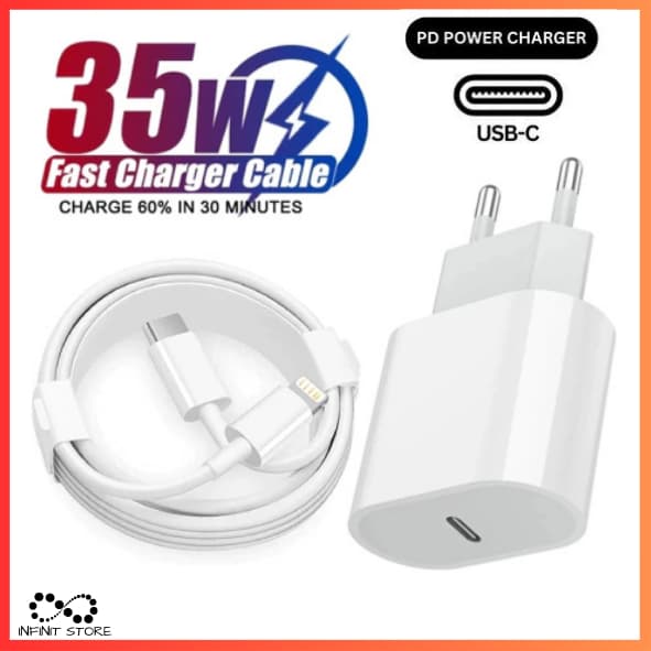 Fonte Carregador 35W Carregamento Rápido iPhone USB-C Para iPhone 11 12 13 14 15 16 17 PRO MAX