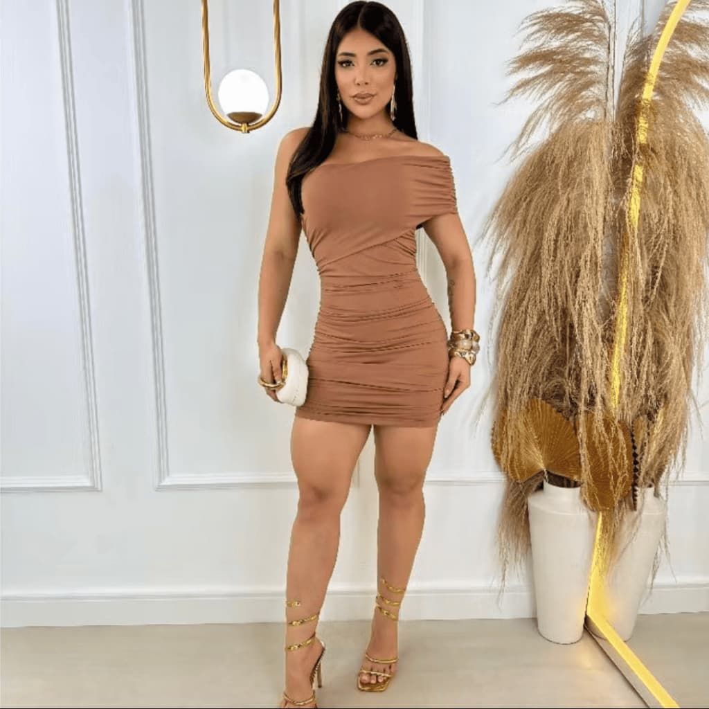 Vestido Curto Suplex com Franzido Lateral– Para Festa Primavera e Verão