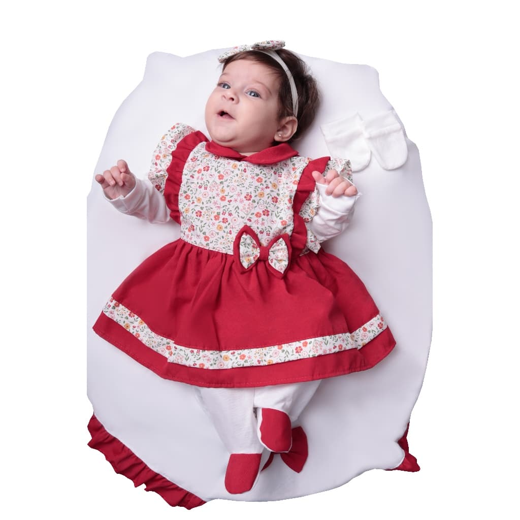 Saída Maternidade Menina Jasmim Vermelho 5 peças Roupas de Bebê Menina