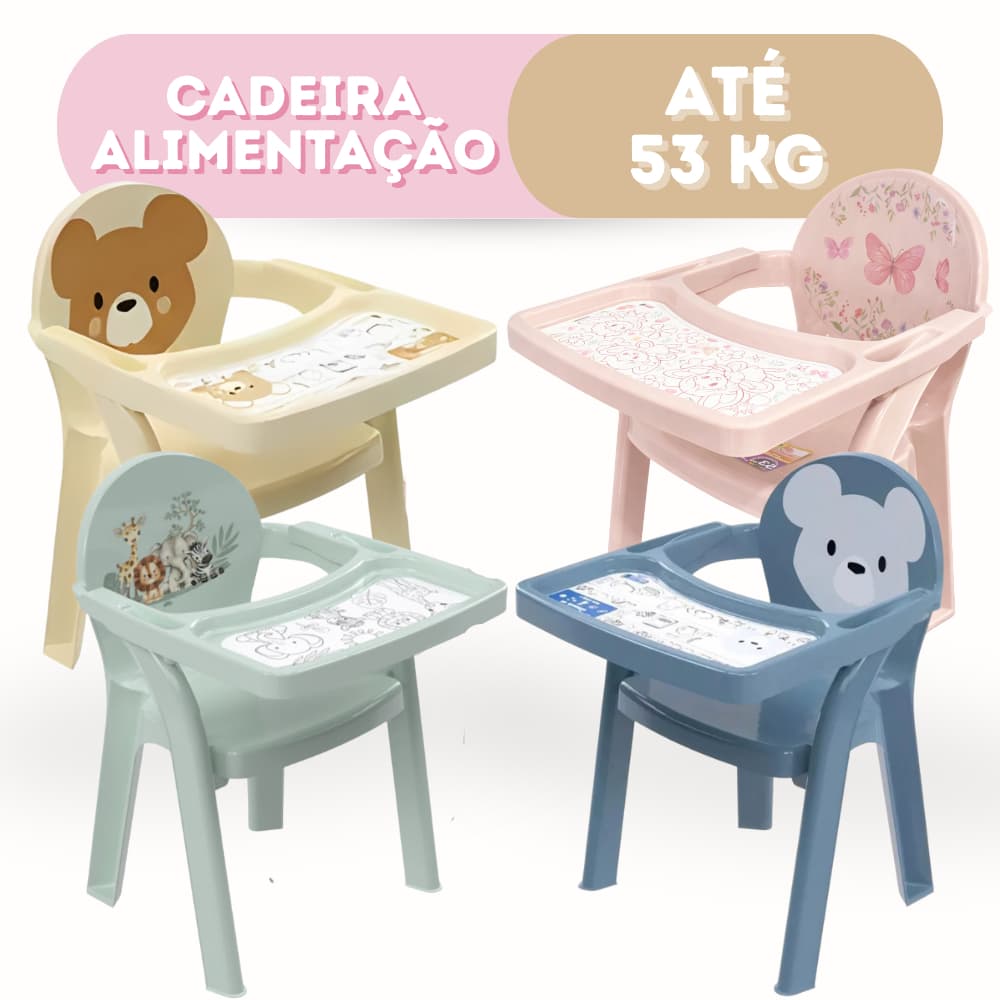 Cadeirinha Poltrona Infantil com Bandeja • Cadeira de Alimentação Portátil Bebê Plasutil • Reclinável • Ursinhos