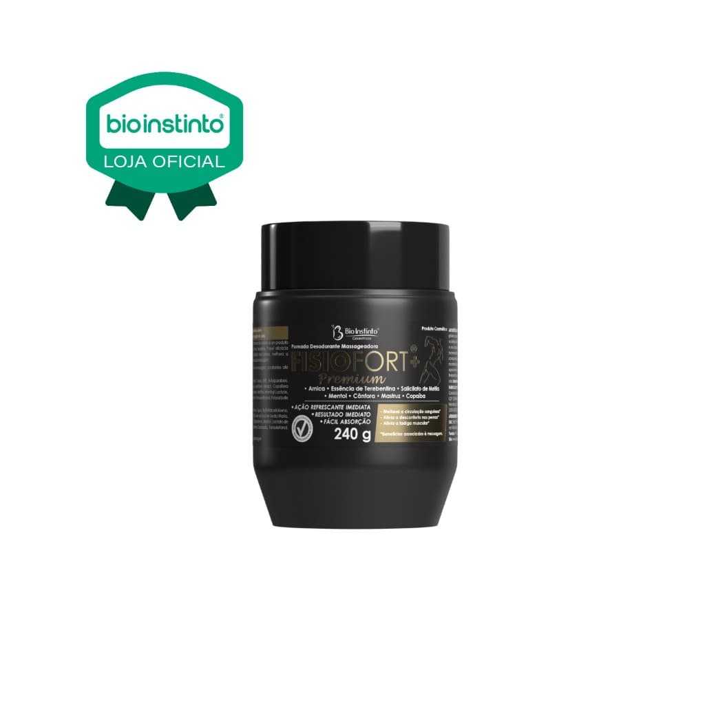 08 UN POMADA FISIOFORT PREMIUM 240g massageadora desodorante Bio instinto dores musculares treino
