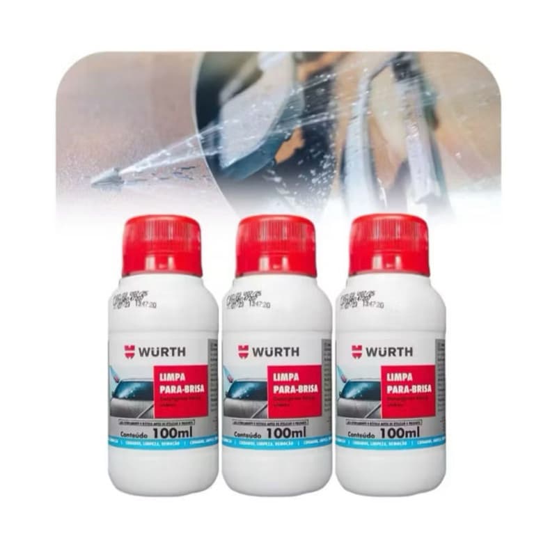 Kit 3 limpa Para Brisas Wurth 100ml Concentrado Detergente Vidros Carro Limpeza
