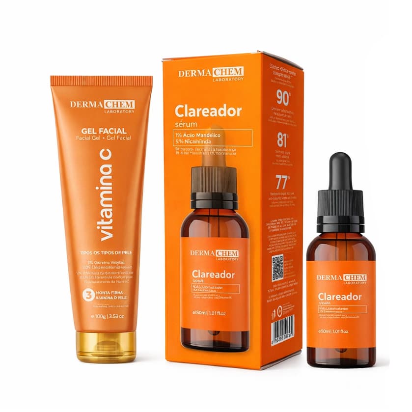 Kit Skincare Facial Clareador Dermachem Serum Clareador e Gel Vitamina C Todos os Tipos de Pele