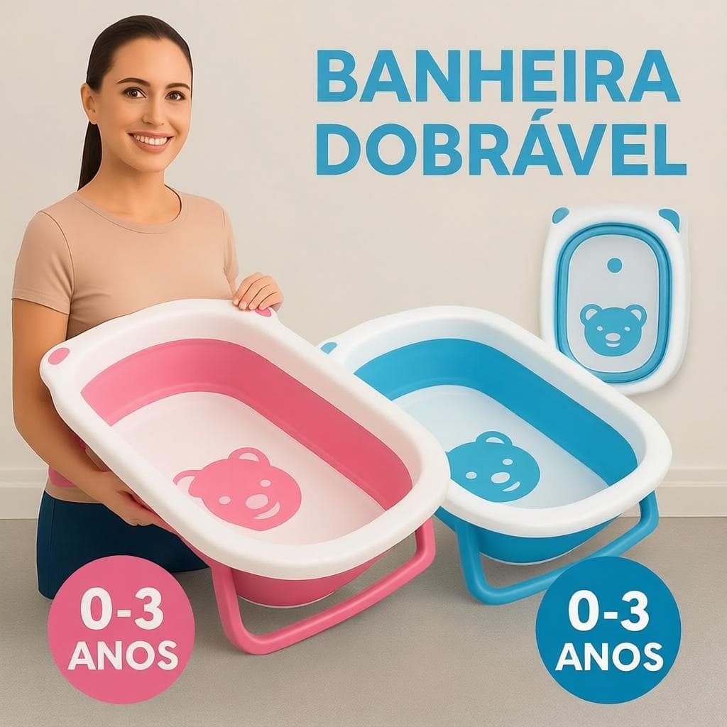 Banheira Dobrável Bebê Pet Silicone 12L Antiderrapante Portátil Viagem