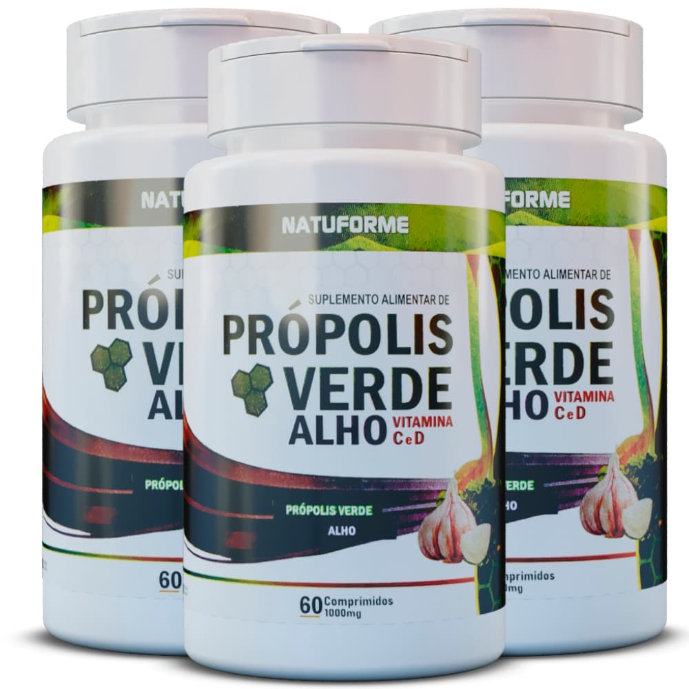 Suplemento Premium Propolis Verde e Alho 60cápsulas 1000mg Vitamina C Vitamina D