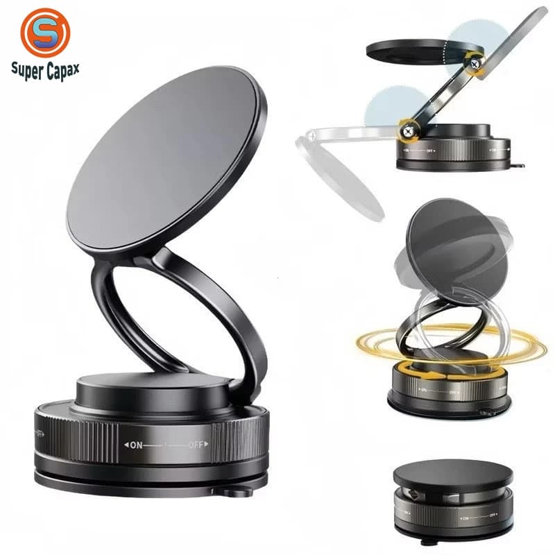 Suporte de celular magnético com ventosa ajustável 360° adequado para carros tamanho de bolso dobrável
