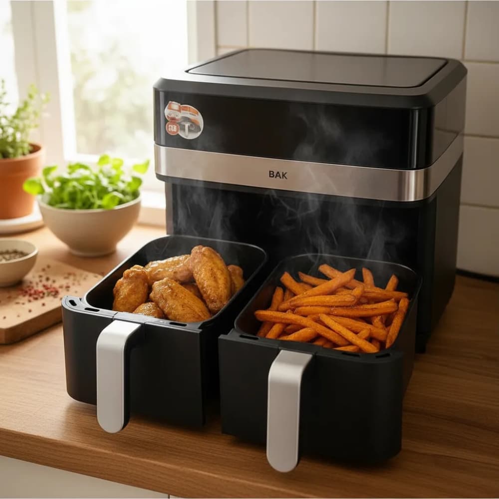 Air Fryer Visor Digital Gaveta Dupla Fritadeira Elétrica Grande 9,5l Sem Óleo 110v 220v Promoção