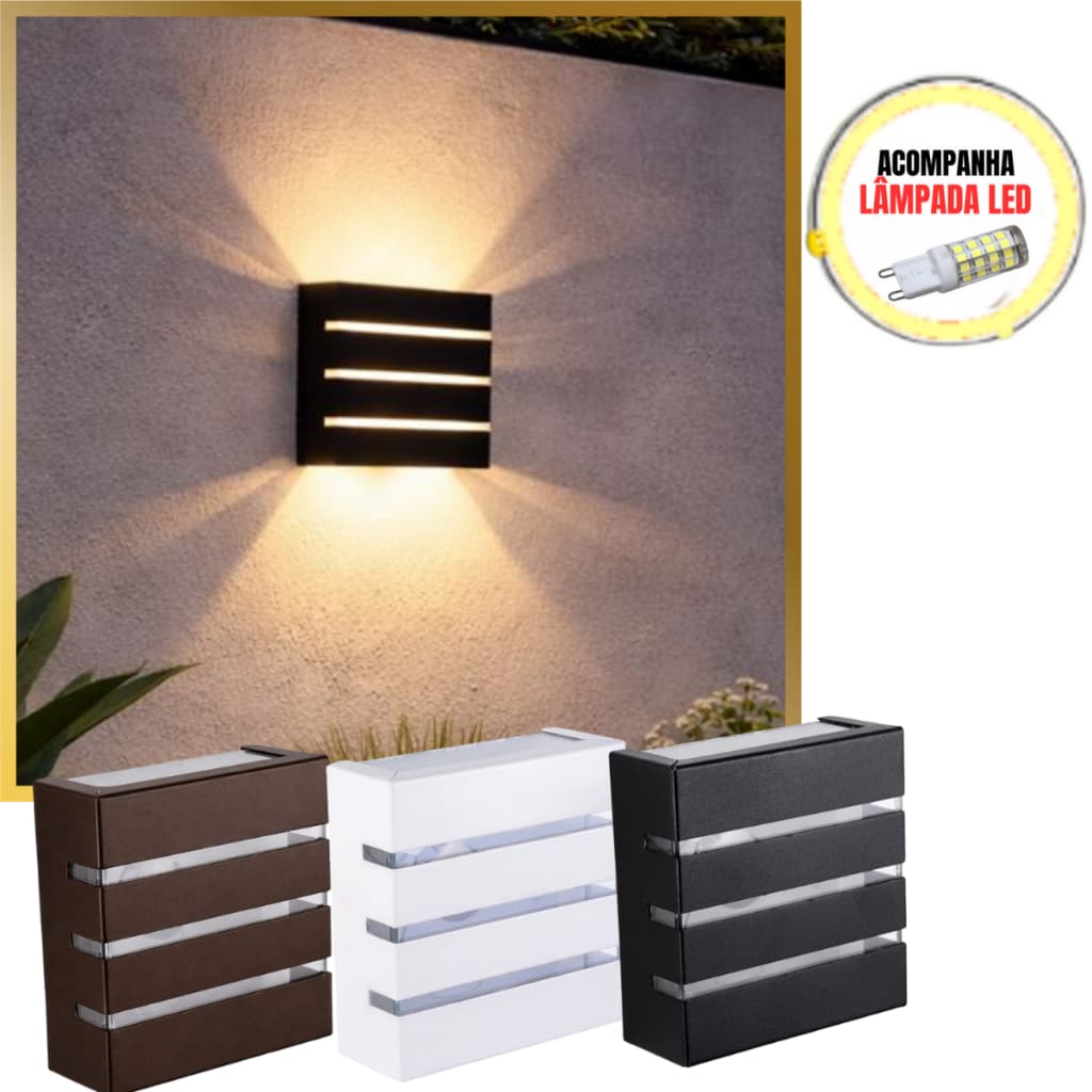 Kit 12 Arandelas Luminária Decoração Luz de Parede Muro Interna Externa 3 Frisos G9 LED Bivolt