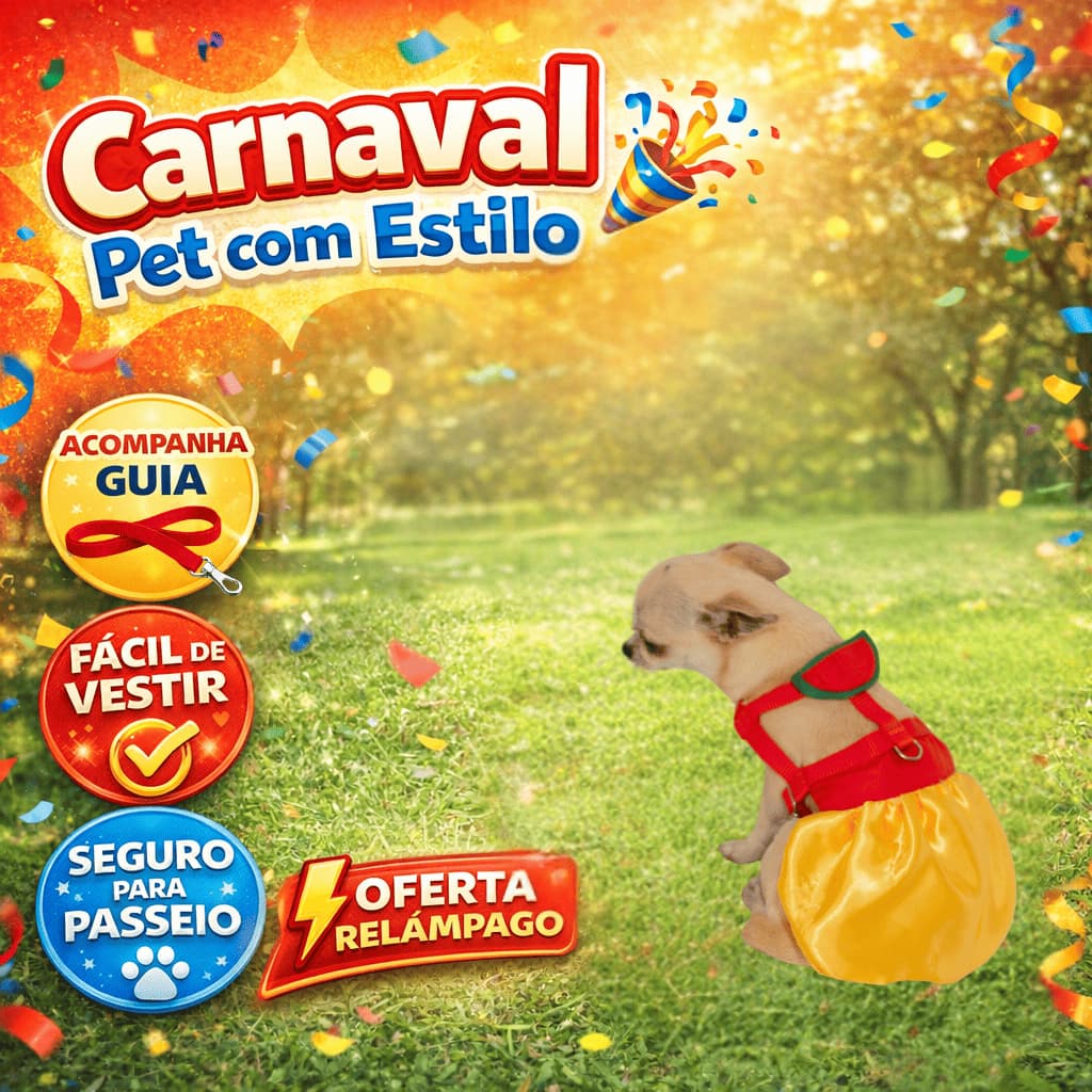 Roupa Peitoral Vestido Pet Magali – Coleira com Guia para Cães Pequenos e Médios Gaby Pet Ajustável Fantasia Carnaval