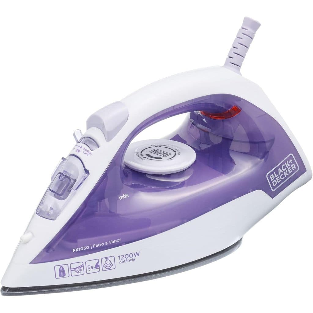 Ferro de Passar Roupa a Vapor e a Seco Branco e Roxo Black+Decker -127V