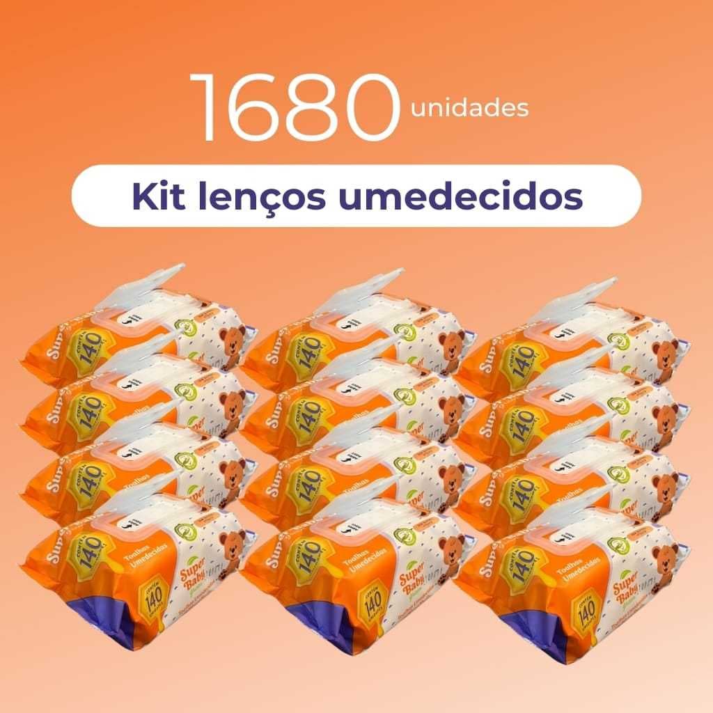 Kit Econômico Lenço Umedecido Super Baby Green,12 pack,1680 un. Sem Álcool e Proteção Antiassaduras