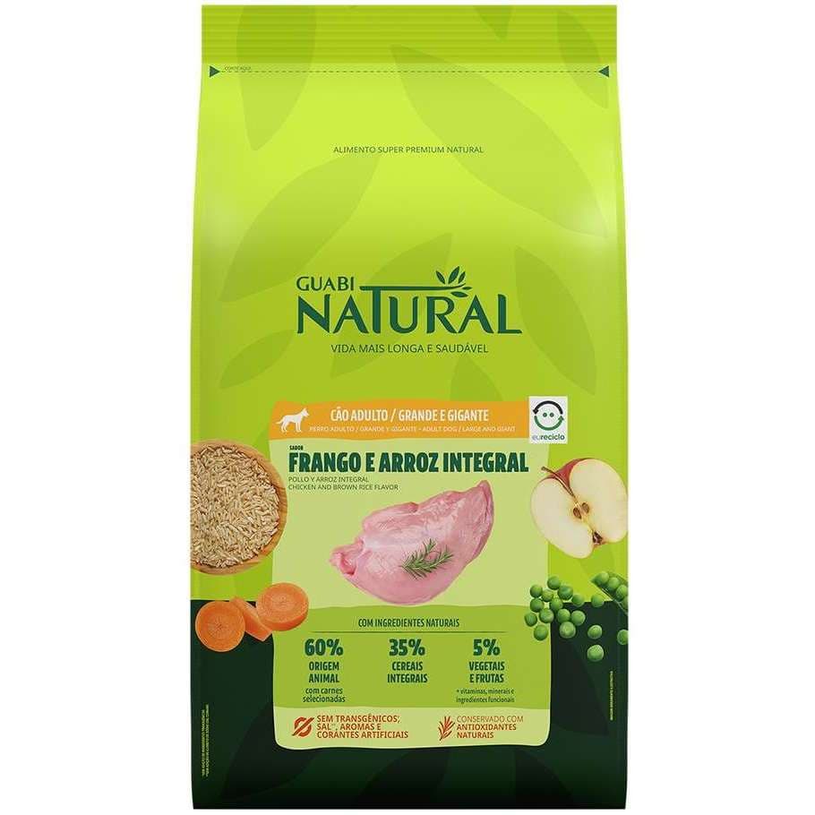Ração 20kg Guabi Natural Frango e Arroz Integral para Cães Adultos Raças Grande e Gigante