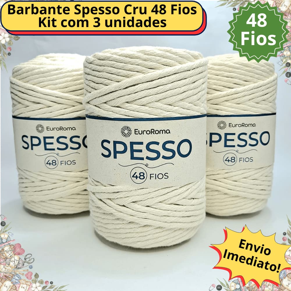 Kit 3 Barbante Spesso Extra 48 Fios Cru Euroroma grosso para Crochê Tricô e Macramê