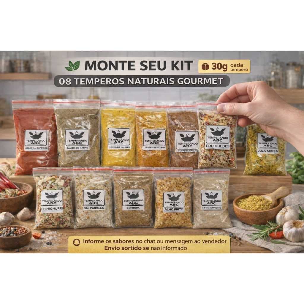 Kit Tempero Premium - Monte Seu Kit – 08 Temperos 30g Naturais Gourmet