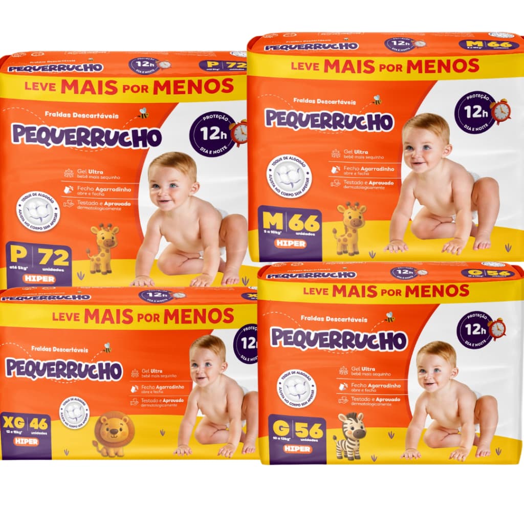 Fralda Pequerrucho Hiper P M G XG - Ultra Fina 12h Proteção